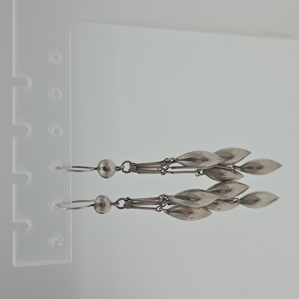 Vintage Sterling Silver Long Dangle Beads Earrings